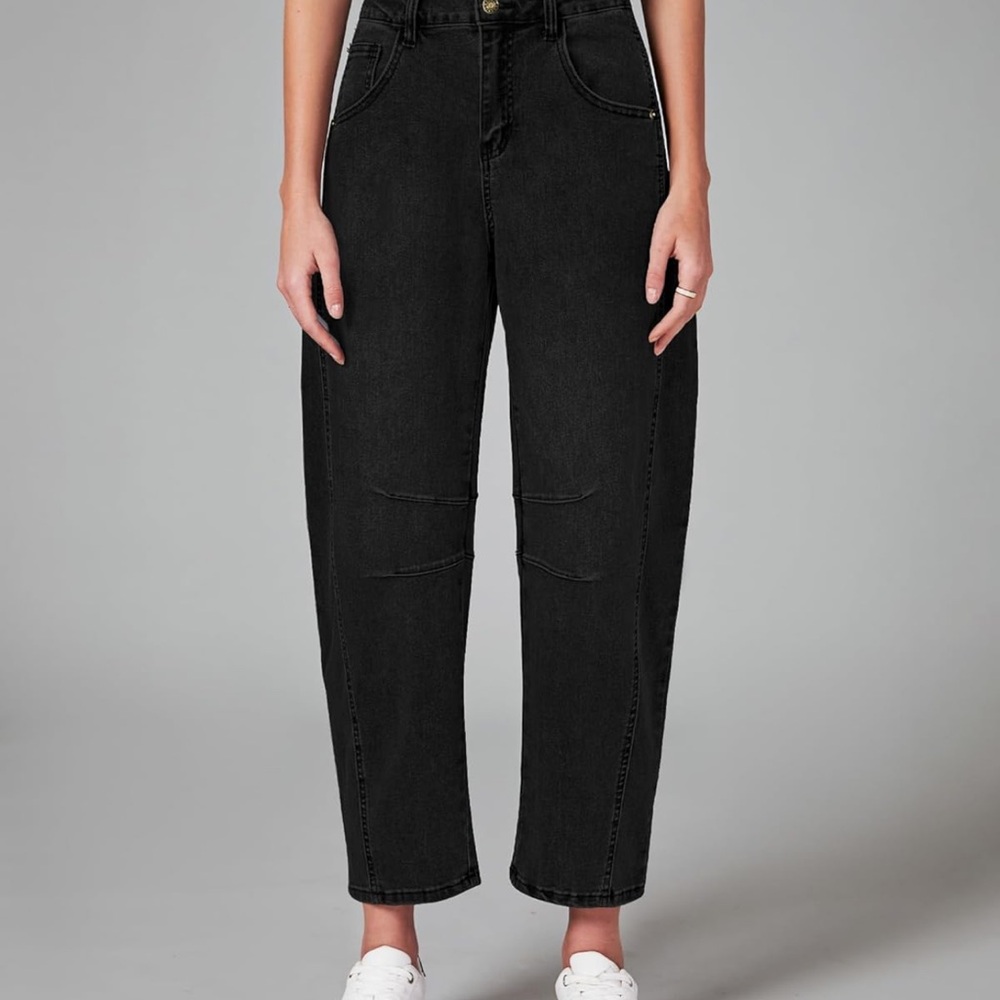 GRAPENT - Barrel Jeans High Waisted Wide Leg Baggy Pants - Black